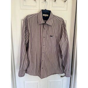 Facconnable Light Green Blue Striped Long Sleeve Button Down Shirt Men's XL